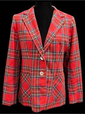 Barclay Square - 80's Red Plaid Button Front Jacket - Size S